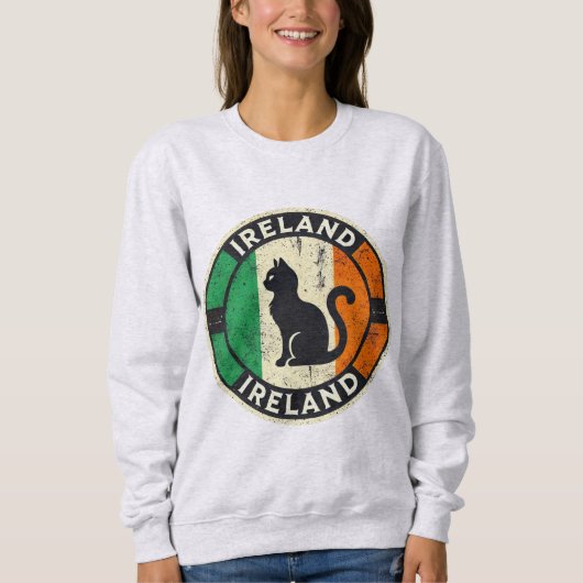 Retro Ierland Vlag Kat Sweatshirt - Vintage Cirkel (Voorkant)