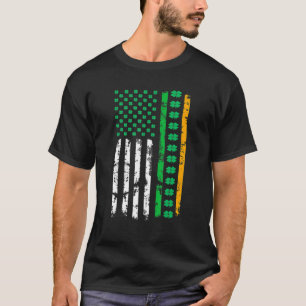 Retro Ierse Amerikaanse vlag verweerde vlag St Pat T-shirt