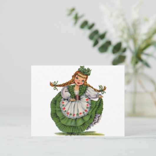 Retro Ierse Doll danser met vlechten neemt een str Briefkaart (Staand voorkant)