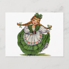 Retro Ierse Doll danser met vlechten neemt een str Briefkaart