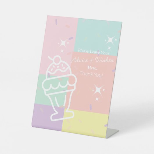 Retro ijs advies & wensen reclamebord met voetstuk (Voorkant)