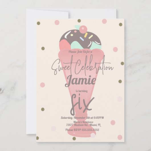 Retro ijs confetti sundae schep  kaart (Voorkant)