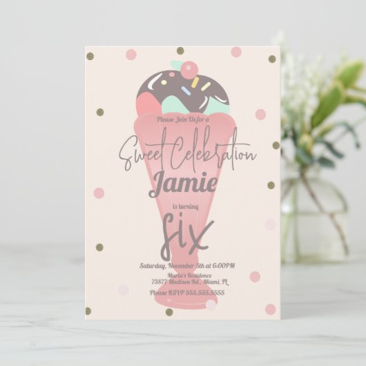 Retro ijs confetti sundae schep  kaart (Staand voorkant)