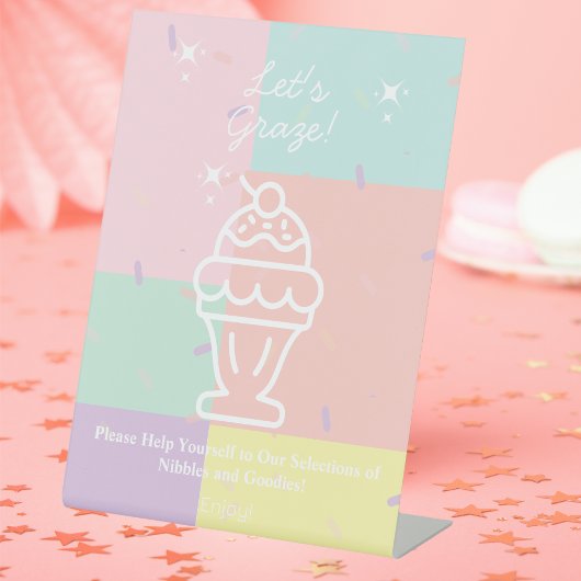 Retro ijs laten we grazen! reclamebord met voetstuk