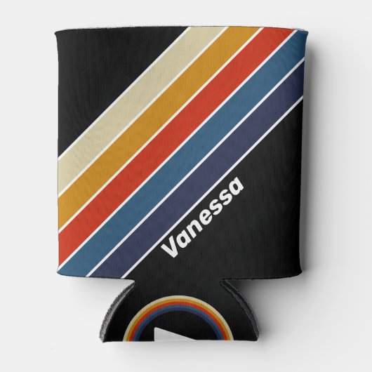 Retro-ijs regenboog gestreept met naam blikjeskoeler (Voorkant)