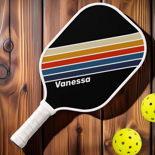 Retro Ijs Regenboog Gestreept met Naam Pickleball Paddle