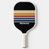Retro Ijs Regenboog Over Gestreept met Naam Pickleball Paddle (Achterkant)