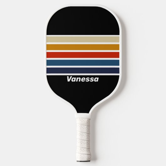 Retro Ijs Regenboog Over Gestreept met Naam Pickleball Paddle (Voorkant)