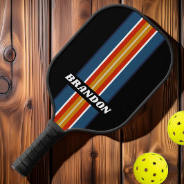 Retro Ijs Regenboog Rally Strepen met Naam Pickleball Paddle