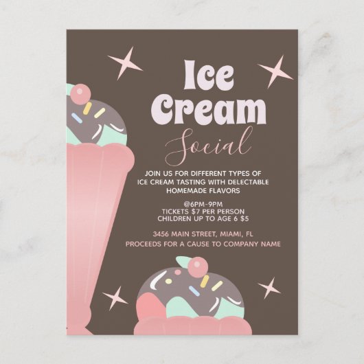 Retro ijs sociale sundae flyer uitnodiging (Voorkant)