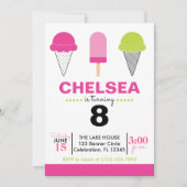 Retro ijs verjaardagsuitnodiging – Roze & Mint Kaart (Voorkant)