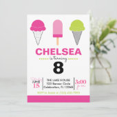 Retro ijs verjaardagsuitnodiging – Roze & Mint Kaart (Staand voorkant)
