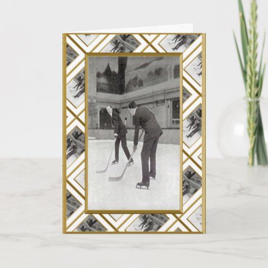 Retro ijshockey feestdagen kaart (Voorkant)