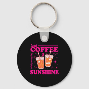 Retro ijskoude koffie & zonneschijn grappige zomer sleutelhanger