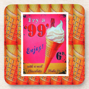 Retro ijszaak bord ijsje roze bier onderzetter