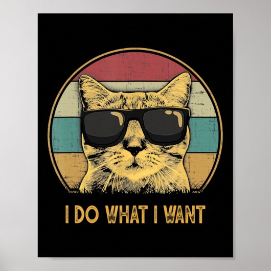 Retro ik doe wat ik wil dat Cat Funny Cat Lover Poster (Voorkant)