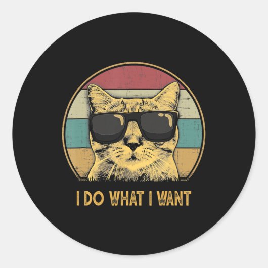 Retro ik doe wat ik wil dat Cat Funny Cat Lover Ronde Sticker (Voorkant)