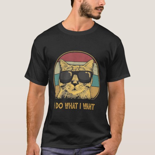 Retro ik doe wat ik wil dat Cat Funny Cat Lover T-shirt (Voorkant)