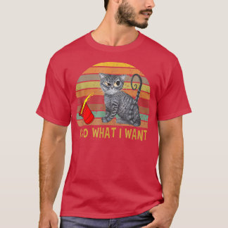 Retro ik doe wat ik wil dat mijn zwarte kattendek T-shirt