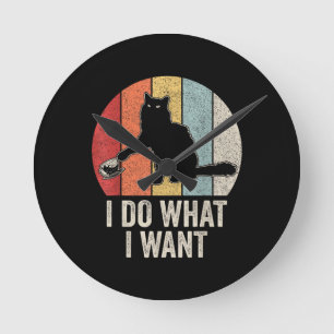 Retro Ik Doe Wat Ik Wil Kat T-shirt Kattenliefhebb Ronde Klok