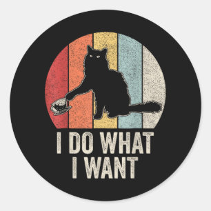 Retro Ik Doe Wat Ik Wil Kat T-shirt Kattenliefhebb Ronde Sticker