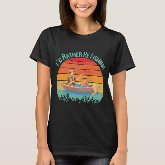 Retro Ik ging liever vissen T-shirt (Voorkant)