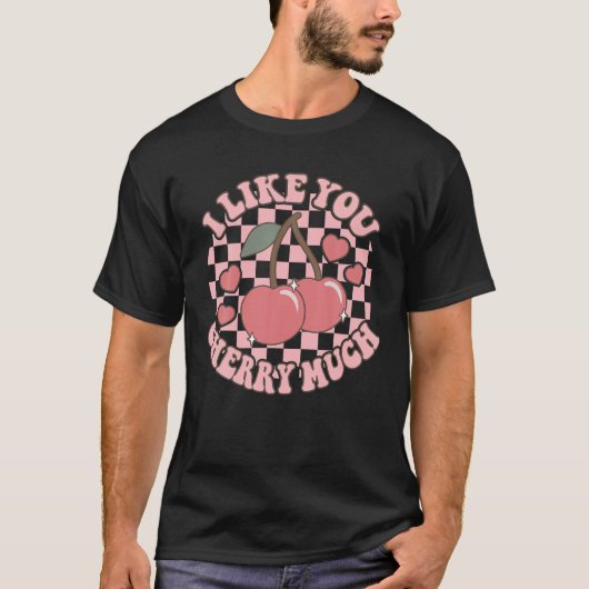 Retro Ik hou van je Cherry Heat Groovy Valentijn T-shirt (Voorkant)