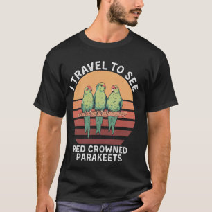 Retro Ik reis om rode gekroonde parkieten vogel L T-shirt