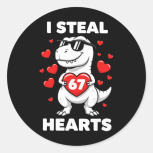 Retro ik steel 67 harten 67 Valentijnsdag dinosaur Ronde Sticker