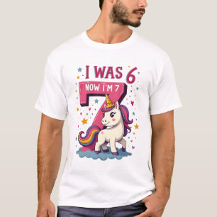 Retro Ik Was 6 Nu Ben Ik 7 Eenhoorn Verjaardagsmei T-shirt