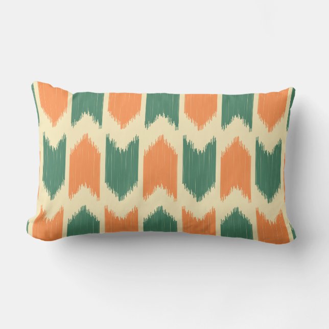 Retro Ikat patroon Oranje en groen Kussen (Voorkant)