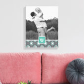 Retro Ikat Tribal Patroon | Foto met monogram Canvas Afdruk (Insitu (Woonkamer))