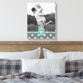 Retro Ikat Tribal Patroon | Foto met monogram Canvas Afdruk (Insitu (Slaapkamer))