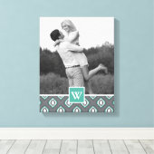 Retro Ikat Tribal Patroon | Foto met monogram Canvas Afdruk (Insitu (Houten vloer))