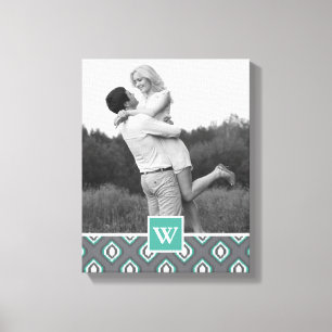 Retro Ikat Tribal Patroon Foto met monogram Canvas Afdruk