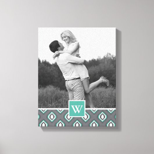 Retro Ikat Tribal Patroon | Foto met monogram Canvas Afdruk (Voorkant)