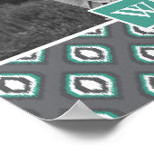 Retro Ikat Tribal Patroon | Foto met monogram Poster (Hoek)