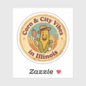 Retro Illinois Badge_ Corn met Chicago Skyline Sticker (Vel)