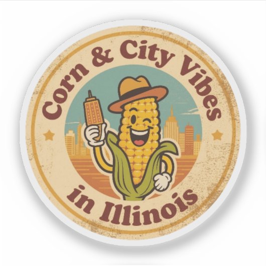 Retro Illinois Badge_ Maïs met Chicago Silhouet Sticker (Voorkant)