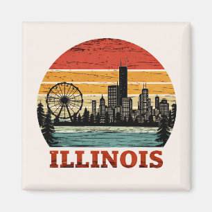 Retro Illinois Chicago Silhouet Vintage Zonsonderg Magneet