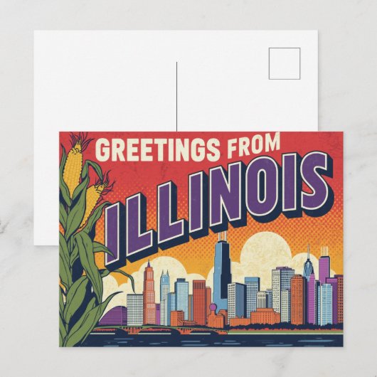 Retro Illinois Chicago Skyline Corn Greetings Briefkaart (Voorkant / Achterkant)