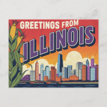 Retro Illinois Chicago Skyline Corn Greetings