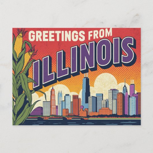Retro Illinois Chicago Skyline Corn Greetings Briefkaart (Voorkant)