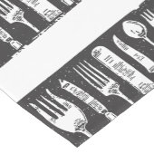 Retro Illustrated Cutlery Art Black en White Korte Tafelloper (Hoek)