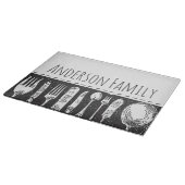 Retro Illustrated Cutlery Personalized Family Snijplank (Hoek)
