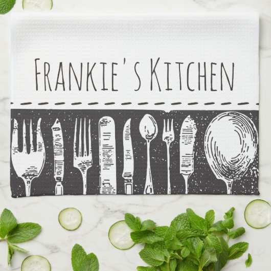 Retro Illustrated Cutlery Theedoek (Gevouwen)