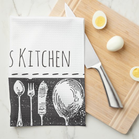 Retro Illustrated Cutlery Theedoek (Quarter Fold)