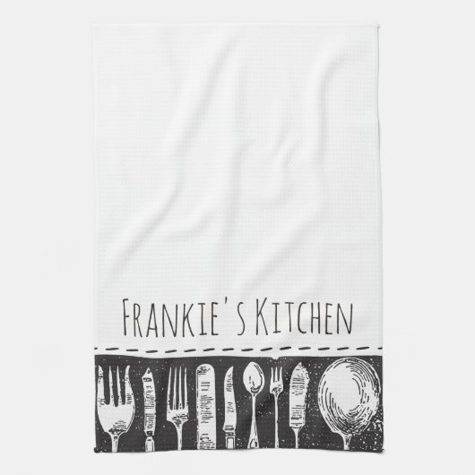 Retro Illustrated Cutlery Theedoek (Verticaal)