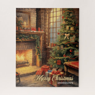  retro illustratie gezellig kerst huis legpuzzel