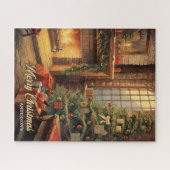  retro illustratie gezellig kerst huis legpuzzel (Horizontaal)